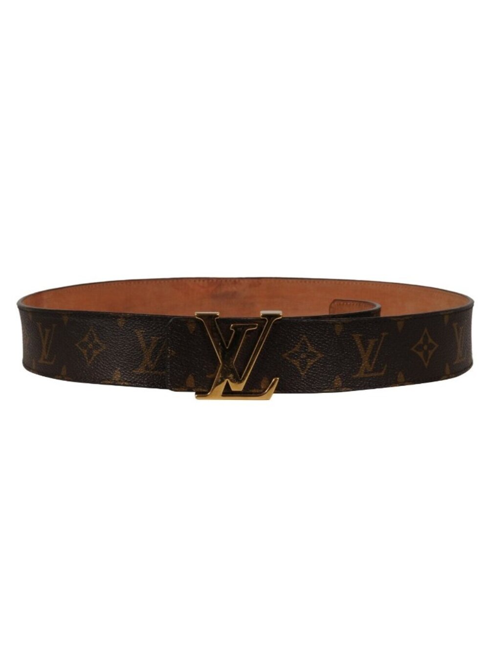Louis Vuitton Monogram LV Logo Initials Belt Size 90 36 Brown Tan Gold Hardware